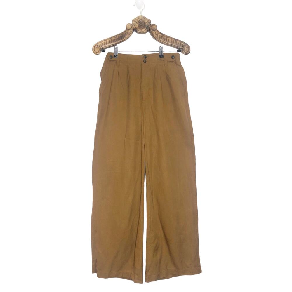 Madewell Wide Leg High Rise Pants Lyocell Cotton Linen Pleat Tailored Tan 6